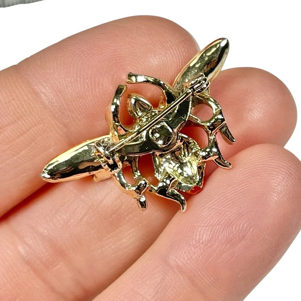 Vintage Gold Bee Brooch Rhinestone Enamel Insect Pin Cottagecore Whimsical